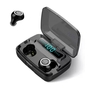   TWS Bluetooth fülhallgató V5.1, Fülbe helyezhető érintő fülhallgató, Vezeték nélküli töltőtok digitális akkumulátor kijelzővel - Fekete