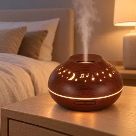   Aromaterápiás ultrahangos párásító 500 ml – sötétbarna, LED világítással