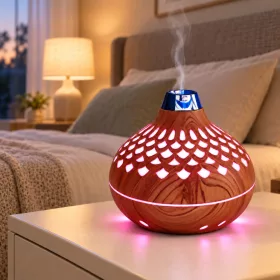   Aromaterápiás ultrahangos párásító 260 ml – világosbarna, LED világítással