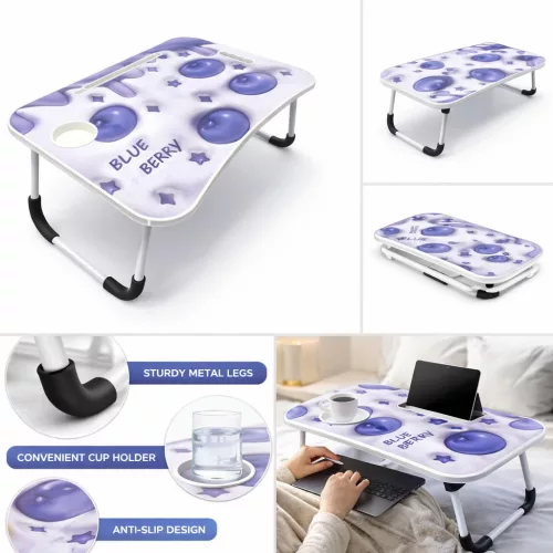 Összecsukható Laptop Asztal 40×60 cm – Ágyasztal, Pohártartóval és Tablet Tartóval