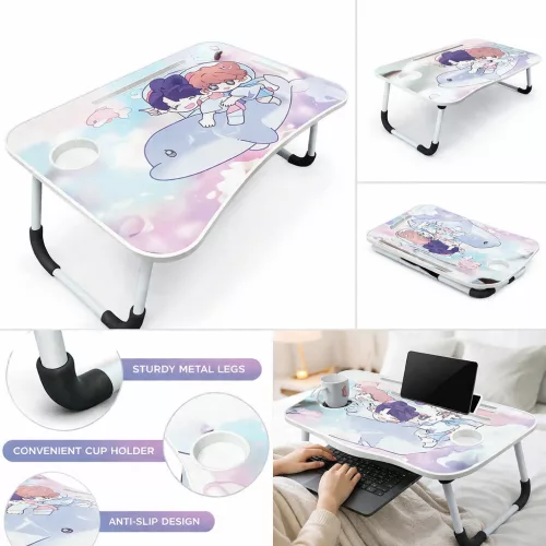 Összecsukható Laptop Asztal 40×60 cm – Ágyasztal, Pohártartóval és Tablet Tartóval