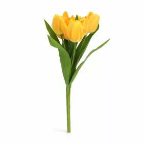   Prémium mesterséges tulipán virágcsokor 50 cm – 7 szálas citromsárga tulipán dekorációs művirág csokor