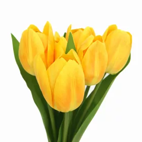   Prémium mesterséges tulipán virágcsokor 50 cm – 7 szálas citromsárga tulipán dekorációs művirág csokor