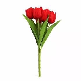   Prémium mesterséges tulipán virágcsokor 50 cm – 7 szálas piros tulipán dekorációs művirág csokor