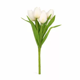   Prémium fehér tulipán művirág csokor 50 cm – 7 szálas élethű mesterséges tulipán dekoráció