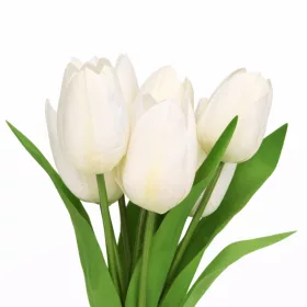   Prémium fehér tulipán művirág csokor 50 cm – 7 szálas élethű mesterséges tulipán dekoráció