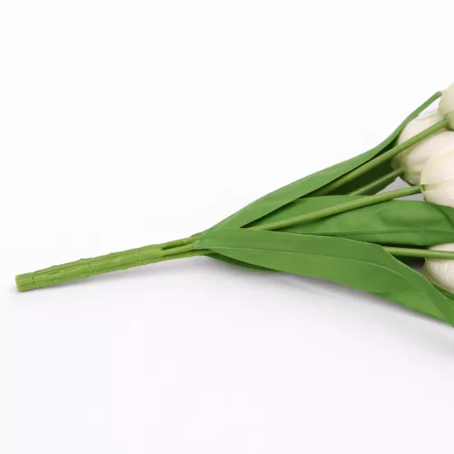 Prémium fehér tulipán művirág csokor 50 cm – 7 szálas élethű mesterséges tulipán dekoráció