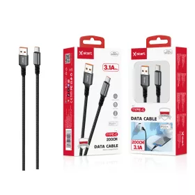   X-start 3.1A TYPE-C gyors töltésű fonott adatkábel – 2 m, fekete