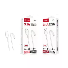   X-start 3.1A TYPE-C gyors adatkábel – 1 m, fehér, L-alakú csatlakozóval
