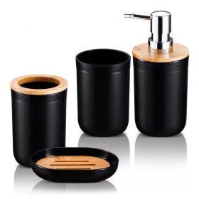   4 részes fürdőszoba szett – fekete bambusz betétekkel, modern elegáns design