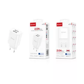   X-start R203 dupla USB hálózati töltőfej – 2.0A fehér EU gyorstöltő adapter