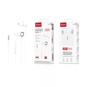   X-start fehér vezetékes in-ear sztereó fülhallgató mikrofonnal – 3,5 mm jack, 120 cm kábel, HiFi hangzás