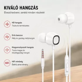   X-start fehér vezetékes in-ear sztereó fülhallgató mikrofonnal – 3,5 mm jack, 120 cm kábel, HiFi hangzás