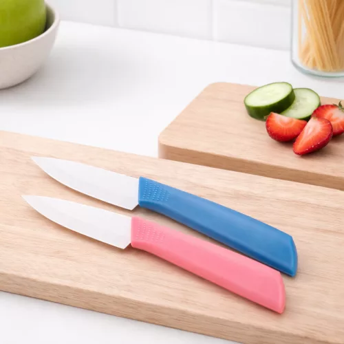 Rozsdamentes acél konyhakés 20 cm – rózsaszín ergonomikus markolattal, 10 cm pengével
