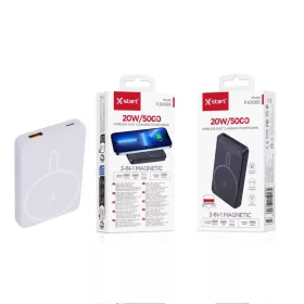   X-Start 3 az 1-ben Mágneses Power Bank 20W – Vezeték Nélküli Gyors Töltő USB-C Akkumulátor, Fehér