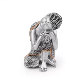 Bal térdén fekvő Buddha szobra - műgyanta, 24 cm magas