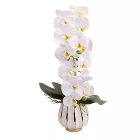   Elegáns fehér orchidea kerámiakaspóban – 2 szálas művirág dekoráció  60 cm