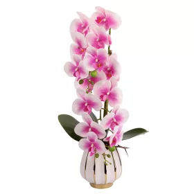   Elegáns rózsaszín-fehér orchidea kerámiakaspóban – 2 szálas művirág dekoráció  60 cm