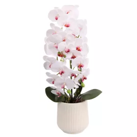   Elegáns rózsaszín-fehér orchidea műanyag kaspóban – 3 szálas művirág dekoráció  70 cm