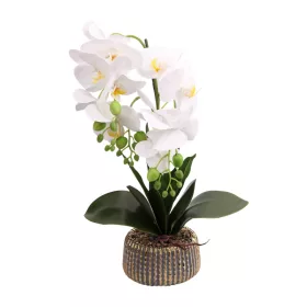   Elegáns fehér orchidea kerámiakaspóban – 1 szálas, 3 virágfüzéres művirág dekoráció  50 cm
