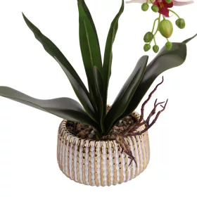   Elegáns rózsaszín pöttyös orchidea kerámiakaspóban – 1 szálas, 3 virágfüzéres művirág dekoráció 50 cm