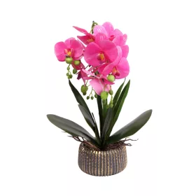   Elegáns pink orchidea kerámiakaspóban – 1 szálas, 3 virágfüzéres művirág dekoráció  50 cm