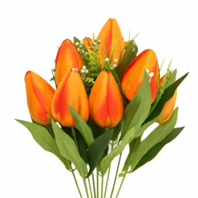   Prémium mesterséges tulipán virágcsokor 45 cm – 10 szálas narancs tulipán dekorációs művirág csokor