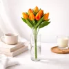 Prémium mesterséges tulipán virágcsokor 45 cm – 10 szálas narancs tulipán dekorációs művirág csokor