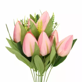   Prémium mesterséges tulipán virágcsokor 45 cm – 10 szálas rózsaszín tulipán dekorációs művirág csokor