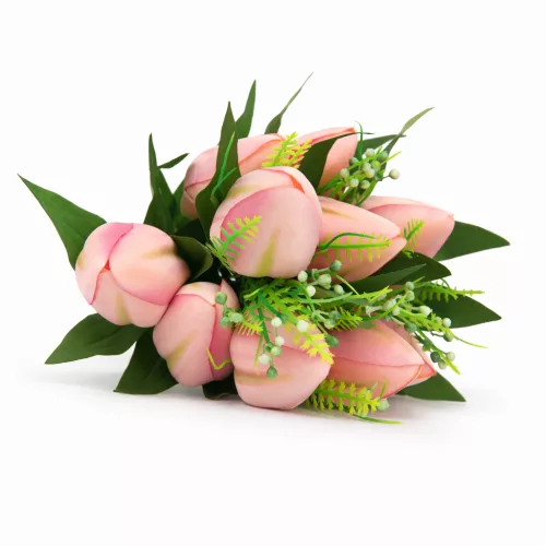 Prémium mesterséges tulipán virágcsokor 45 cm – 10 szálas rózsaszín tulipán dekorációs művirág csokor