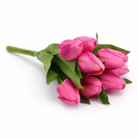   Prémium mesterséges tulipán virágcsokor 35 cm – 9 szálas mályva színű dekorációs művirág csokor