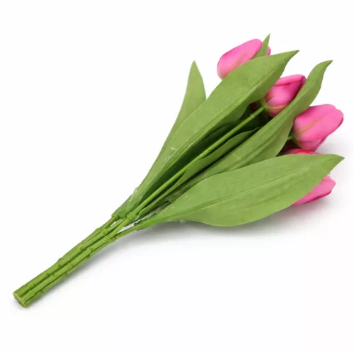 Prémium mesterséges tulipán virágcsokor 35 cm – 9 szálas mályva színű dekorációs művirág csokor