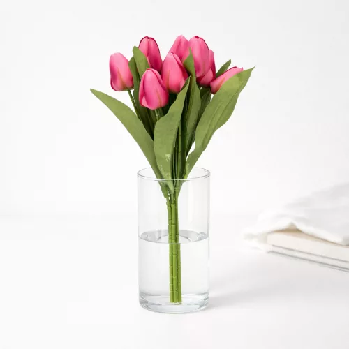 Prémium mesterséges tulipán virágcsokor 35 cm – 9 szálas mályva színű dekorációs művirág csokor