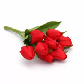  Prémium mesterséges tulipán virágcsokor 35 cm – 9 szálas piros tulipán dekorációs művirág csokor