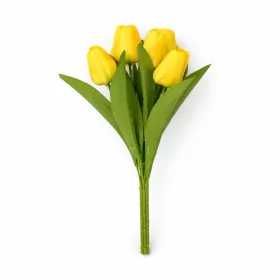  Prémium mesterséges tulipán virágcsokor 35 cm – 9 szálas citromsárga tulipán dekorációs művirág csokor