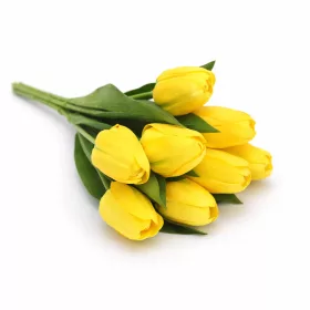   Prémium mesterséges tulipán virágcsokor 35 cm – 9 szálas citromsárga tulipán dekorációs művirág csokor