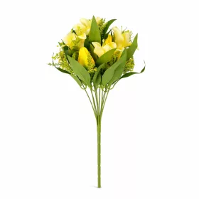   Prémium 40 cm-es citromsárga vegyes művirág csokor – 12 szálas liliom és tulipán dekor kompozíció
