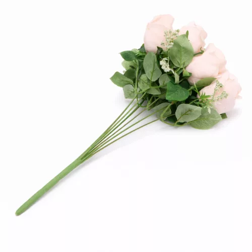 50 cm műrózsa csokor, 9 fejes rózsa, rózsaszín műrózsa, dekor virág, művirág csokor, romantikus ajándék, lakásdekoráció