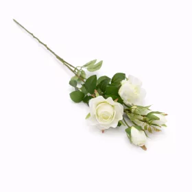   66 cm-es fehér 5 fejes selyem műrózsa ág – elegáns élethű dekoráció esküvőre és lakásba