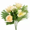 Prémium mesterséges liliom–rózsa virágcsokor 55 cm – 10 szálas dekoratív sárga művirág csokor lakásdekorációhoz