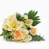 Prémium mesterséges liliom–rózsa virágcsokor 55 cm – 10 szálas dekoratív sárga művirág csokor lakásdekorációhoz
