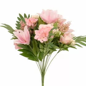   Prémium mesterséges liliom–rózsa virágcsokor 55 cm – 10 szálas rózsaszín dekorációs művirág csokor