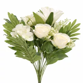  Prémium mesterséges liliom–rózsa virágcsokor 55 cm – 10 szálas fehér dekorációs művirág csokor