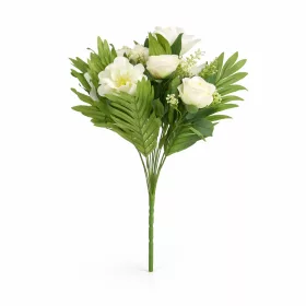   Prémium mesterséges liliom–rózsa virágcsokor 55 cm – 10 szálas fehér dekorációs művirág csokor