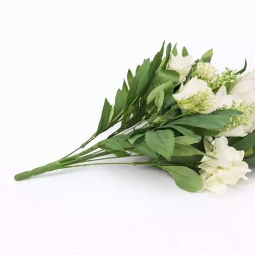 Prémium mesterséges liliom–rózsa virágcsokor 55 cm – 10 szálas fehér dekorációs művirág csokor