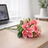 Prémium mesterséges vegyes virágcsokor 50 cm – 10 szálas rózsa és liliom dekorációs művirág csokor pink–fehér színben