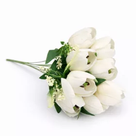   50 cm-es 10 Szálas Fehér Selyem Tulipán Csokor – Elegáns Művirág Dekoráció Otthonra és Esküvőre