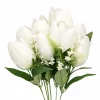 50 cm-es 10 Szálas Fehér Selyem Tulipán Csokor – Elegáns Művirág Dekoráció Otthonra és Esküvőre