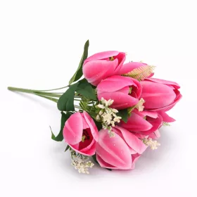  50 cm-es 10 Szálas Pink Selyem Tulipán Csokor – Élénk Művirág Dekoráció Otthonra és Rendezvényre