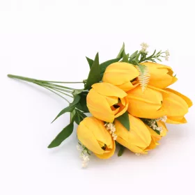   50 cm-es 10 Szálas Sárga Selyem Tulipán Csokor – Élethű Művirág Dekoráció Otthonra és Rendezvényre